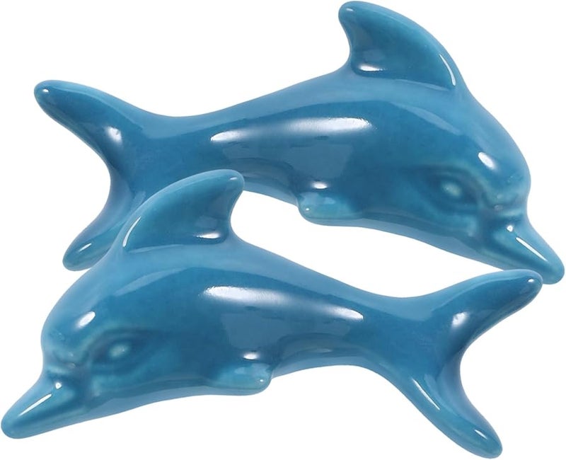 Gatuida 2pcs Ceramic Dolphin Cabinet Knobs Drawer Handles White Blue Ocean Theme - Image 1